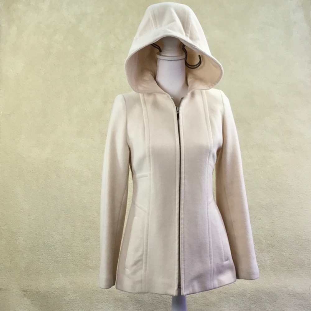 JASON KOLE Women Cream Color Long Sleeve Wool Hooded Jacket Coat Size XS